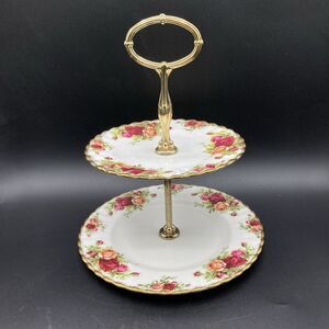 Vtg Royal Albert Old Country Roses 2 Tier Tidbit Tray Serving Stand England